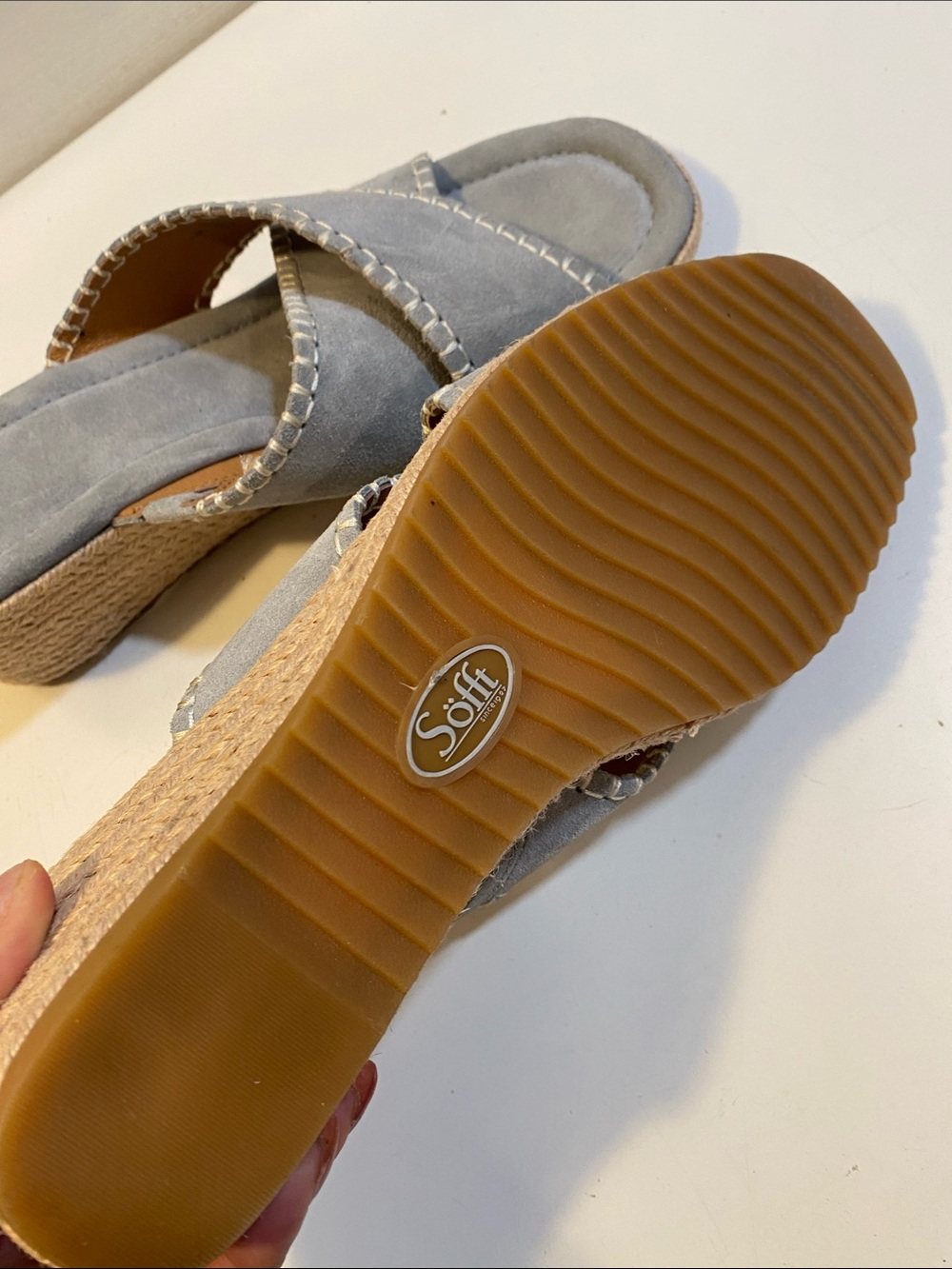 SOFT Gray Suede Leather Wedge Slide Sandals Sz 11M - Picture 8 of 13